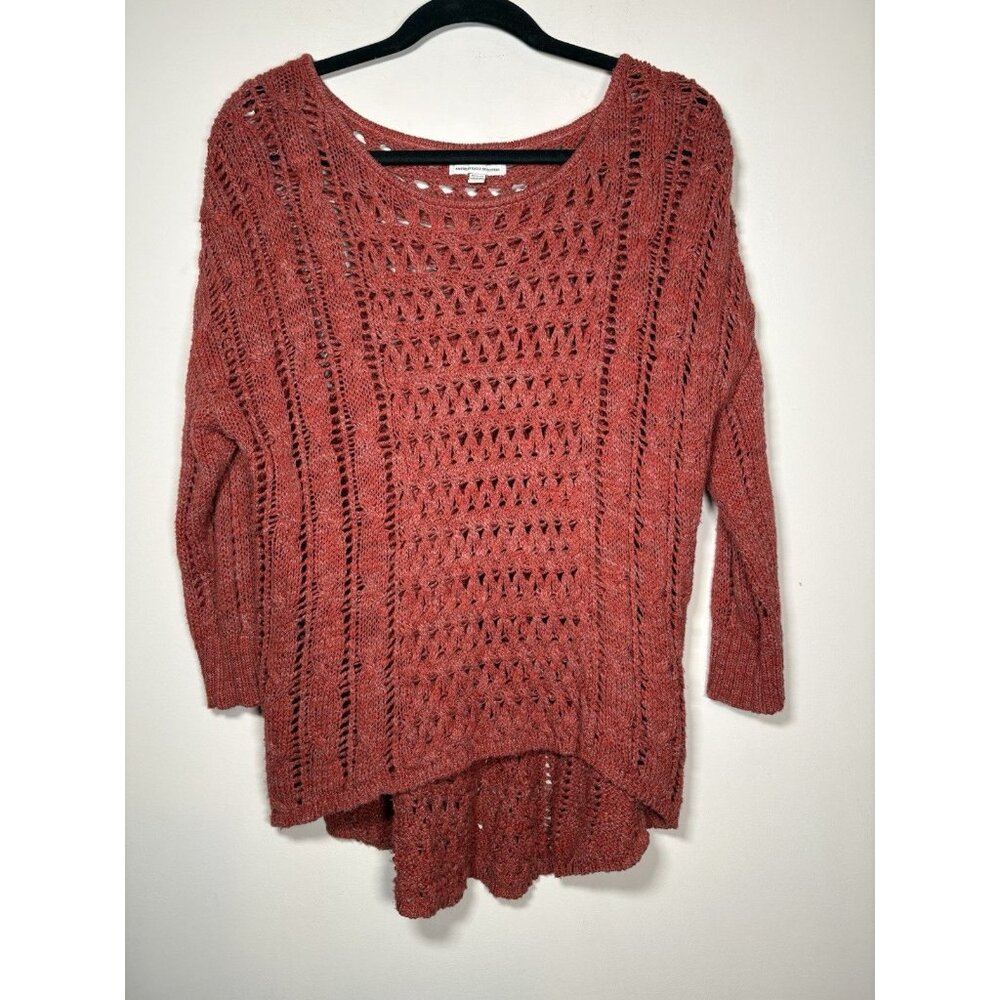 AMERICAN EAGLE Open Knit‎ Crochet High Low Sweater Size Medium Burnt Orange Y2K
